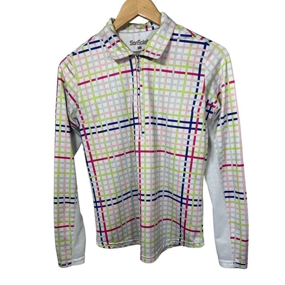 SANSOLEIL Women's Plaid Long Sleeve Zipper Sun Shirt White Size Extra Small